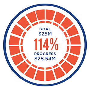 Goal $25 million, Progress $28.54 million, 114% of total