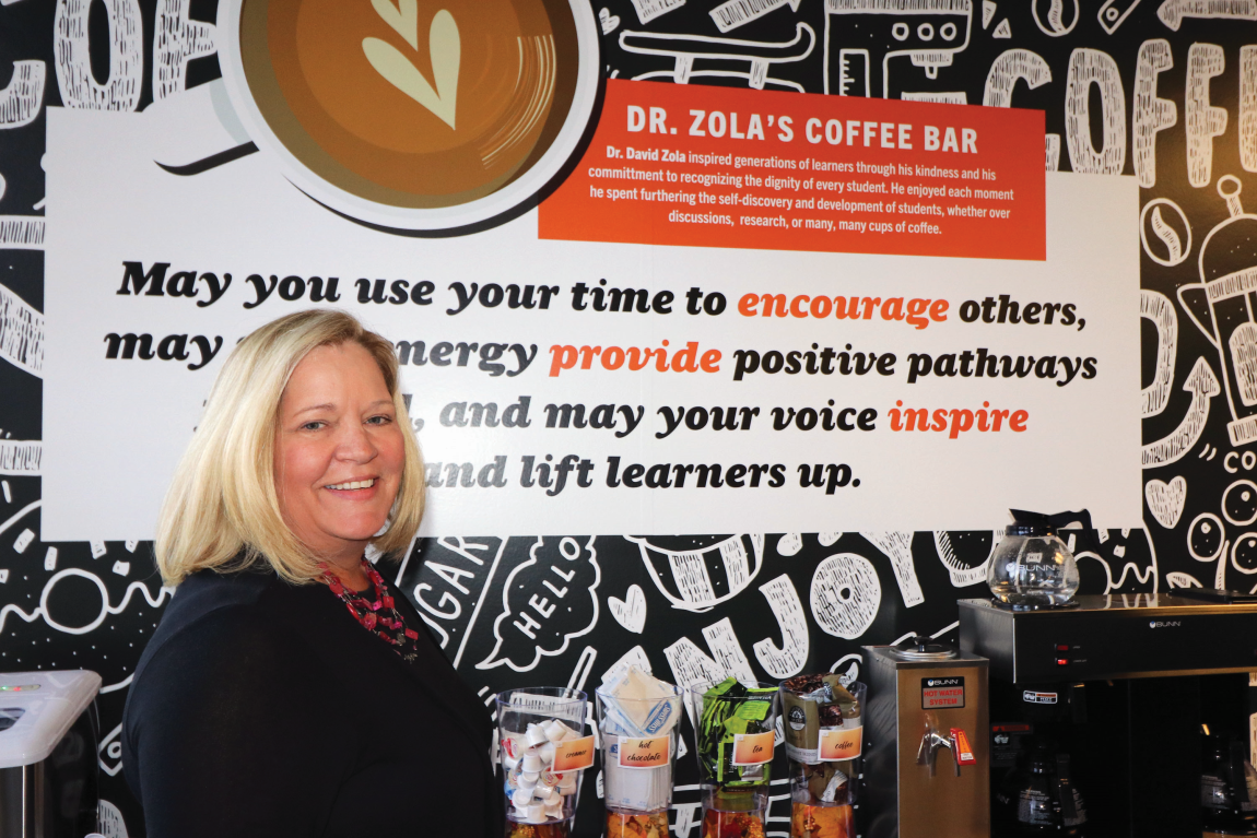 Dr. Susan Zola at the dedication of the Dr. Zola Coffee Bar