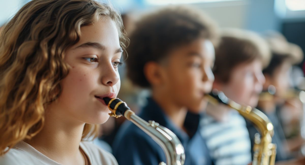 A girl playing saxaphone